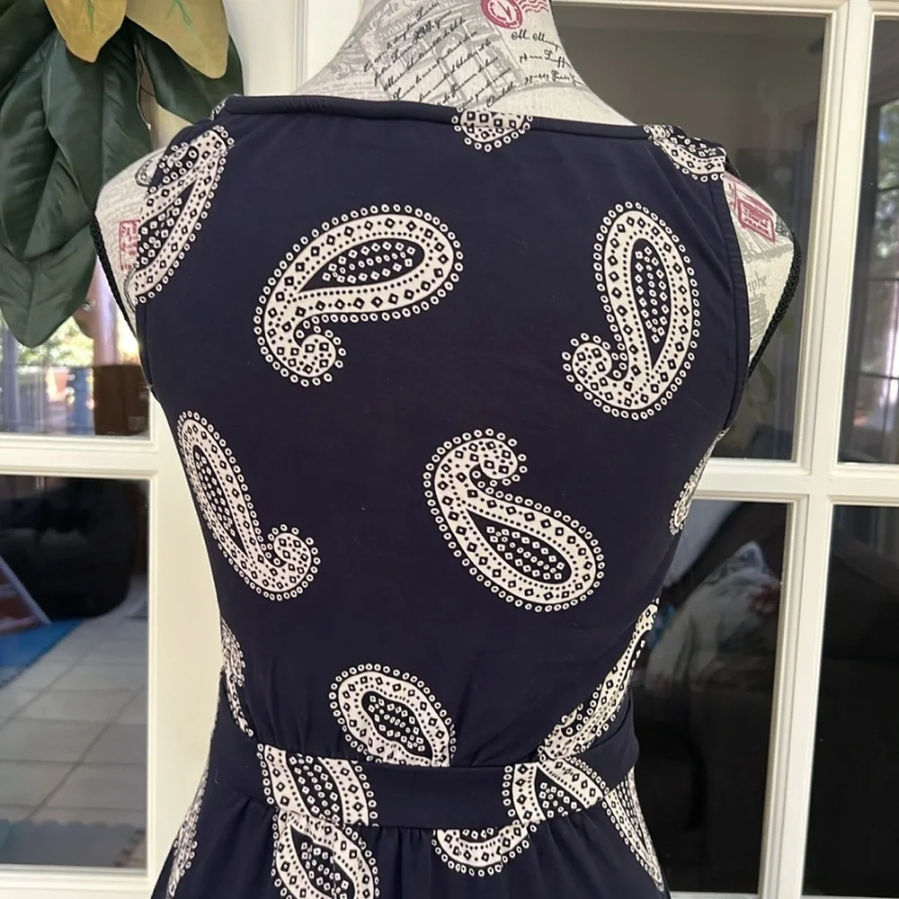 Boden short sleeves Navy Blue Paisley Women’s midi Dress Size 4 - Picture 4 of 8